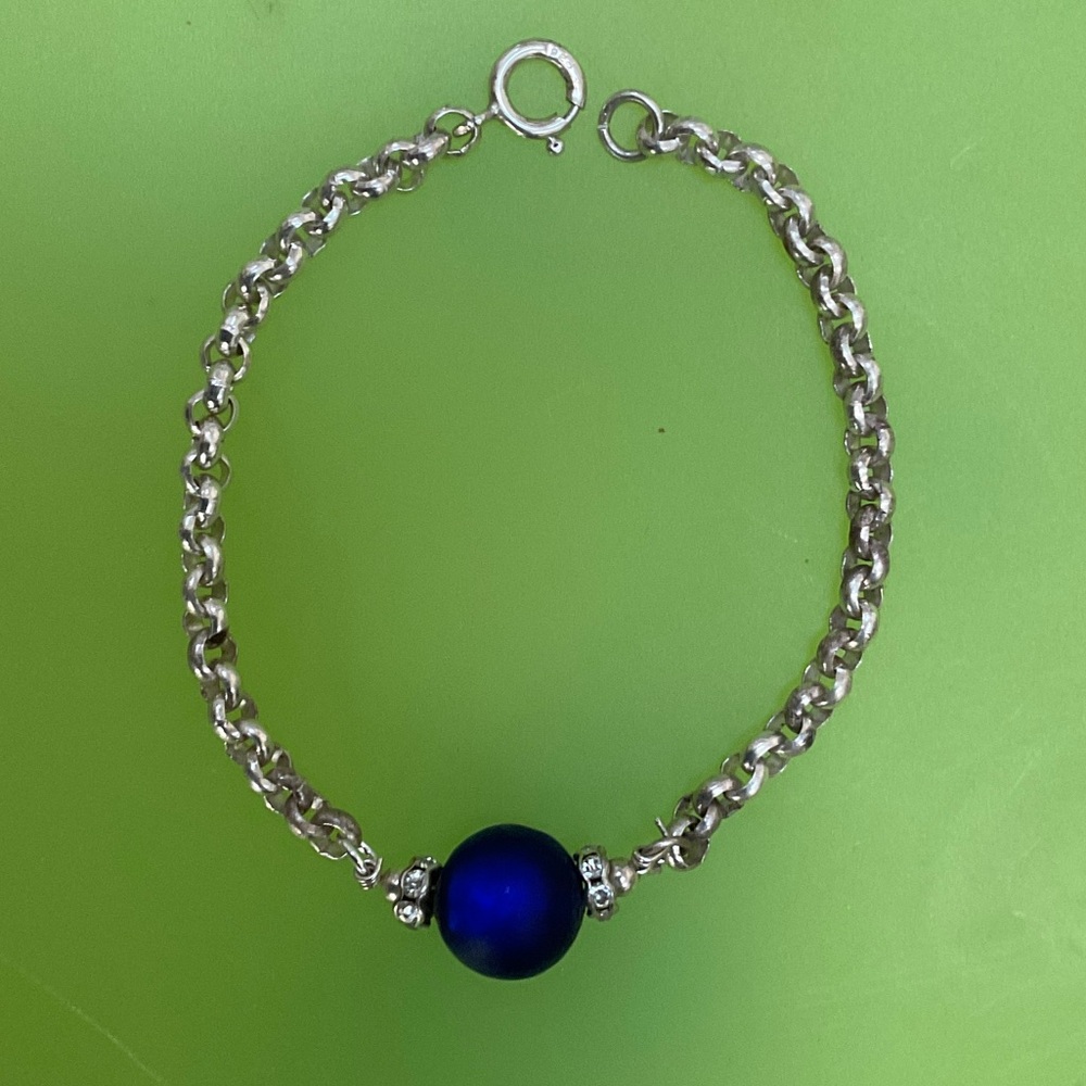 Sterling Silver Bracelet with Blue Glass Accent